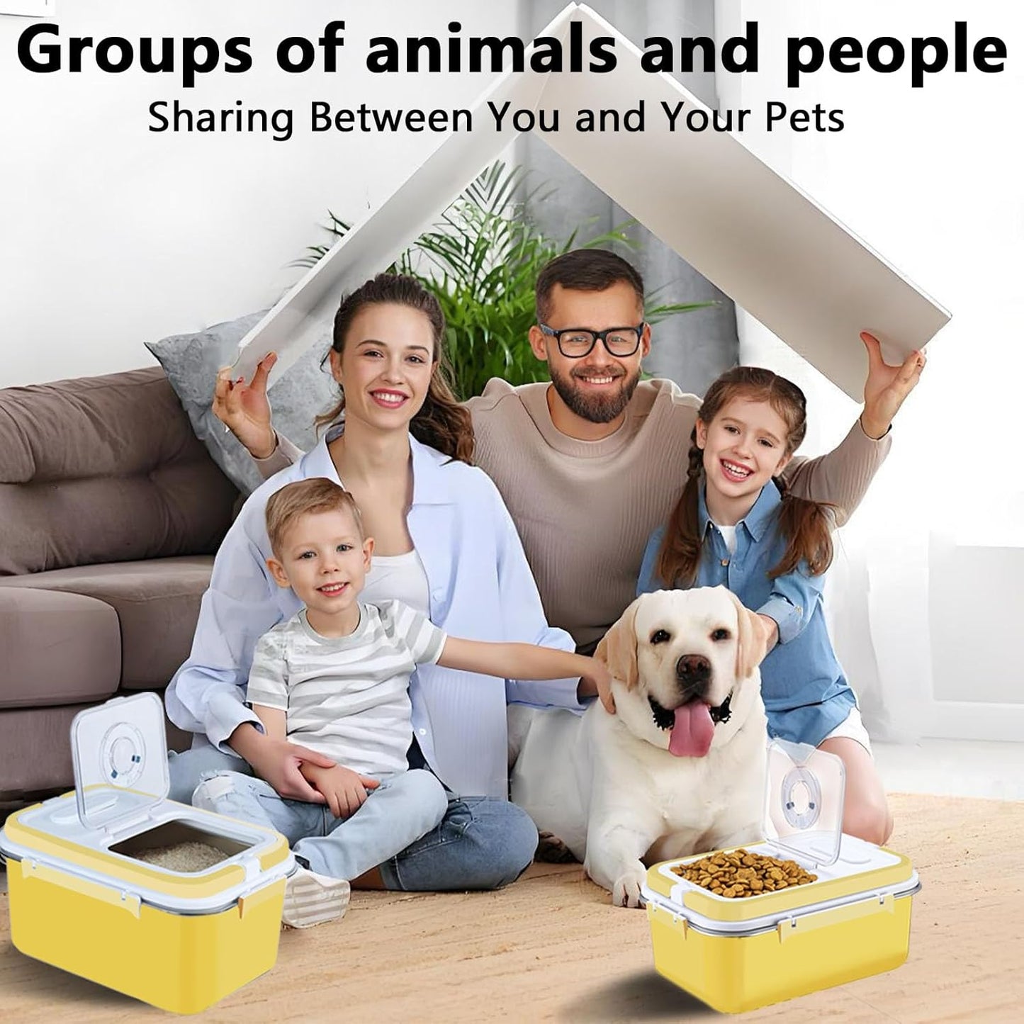 Sanbo Dog Food Storage Container Stainless Steel with Scoop, Airtight Pet Metal Food Storage Bin,Cat Food Canister,Storage Box with Date Tracker for Kitchen (Yellow, 7.5L)