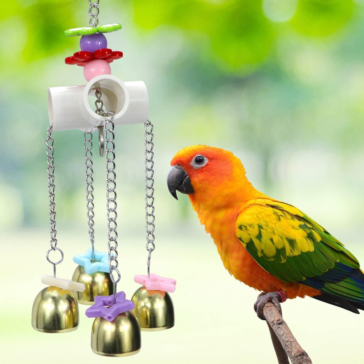 Litewoo Bird Stainless Steel Bell Toys, Safe and Stable Hanging Spoons Pipe Chew Bite Toy（A）