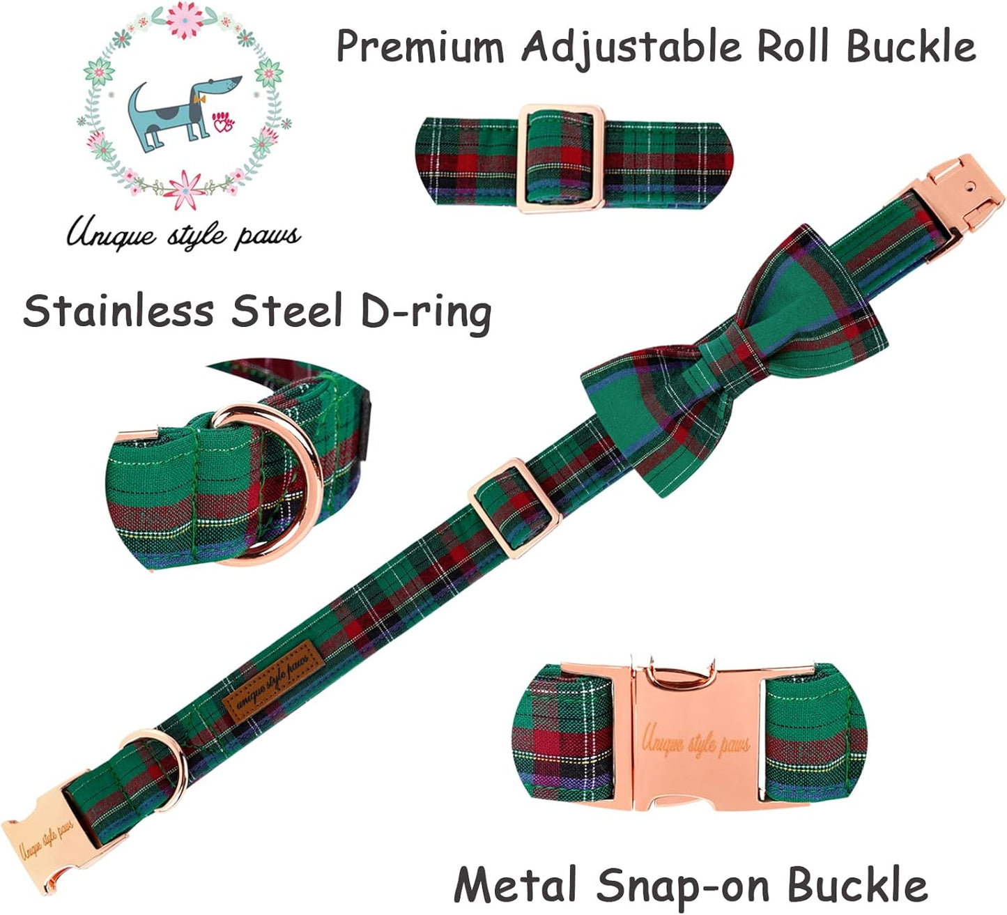 Unique style paws Dog Collar with Bow Tie Christmas Dog Collar for Small Medium Large Dogs with Adjustable Metal Buckle -S