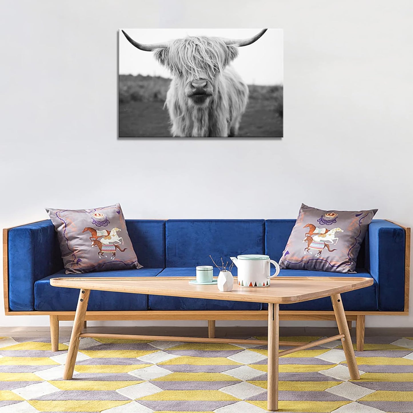 XXMWallArt FC3669 Highland Cow Canvas Art - Black and White Animal Wall Art for Living Room, Bedroom, Office Decor