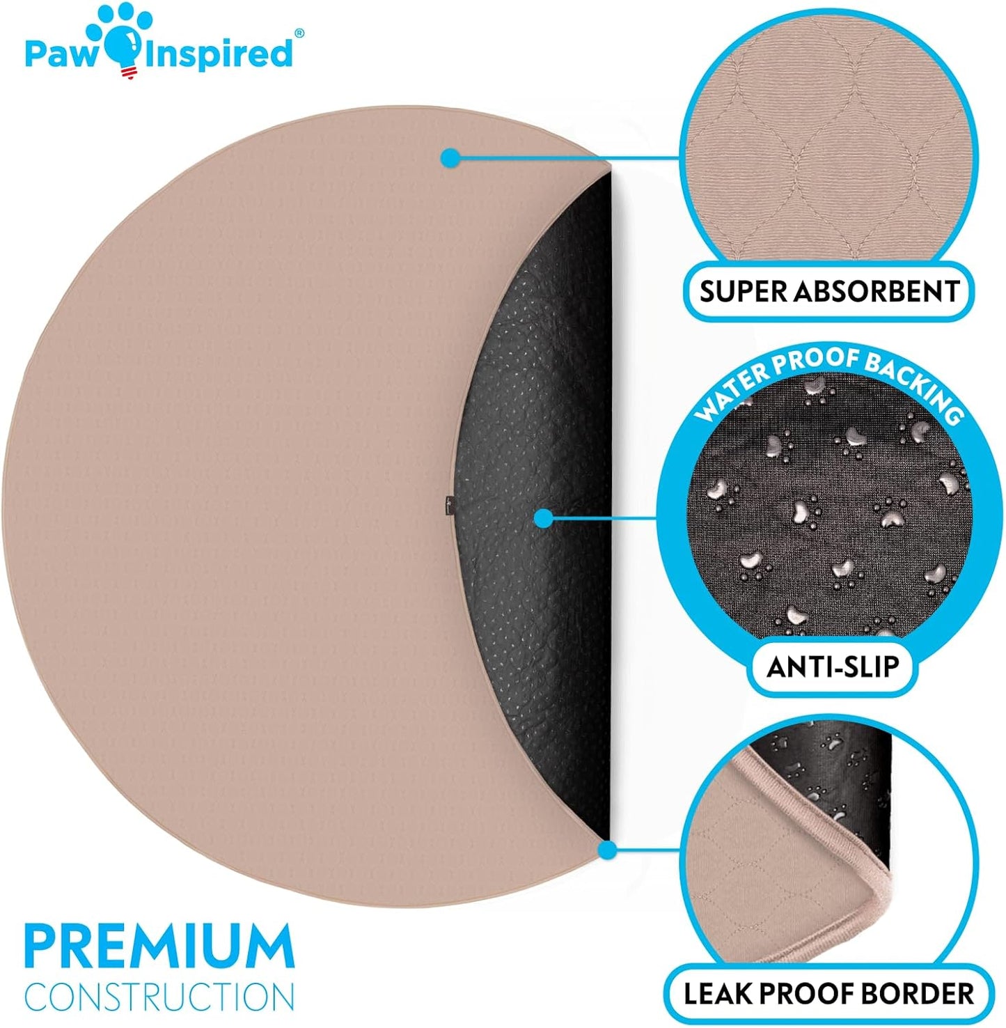 Paw Inspired Round Washable Pee Pad for Dogs | Reusable Puppy Pad for Potty Training, Whelping, Waterproof Mat | Leakproof, Non-Slip Liner (72" Extra Large Size, 1 Pack)