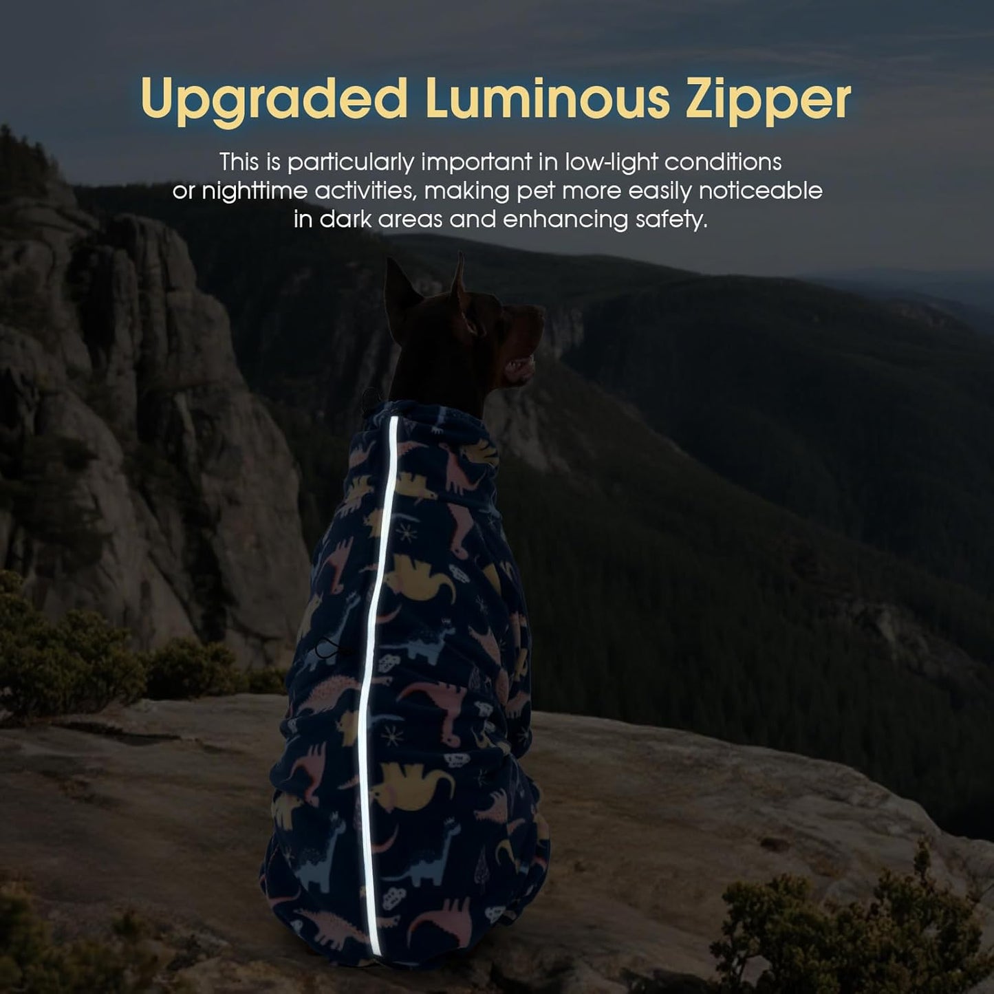 ROZKITCH Extra Warm Dog Coat, Pet Windproof Warm Cold Weather Jacket Vest with Reflective Zipper, Jumpsuit Apparel Outfit Clothes for Small Dog Dinosaur 2XS