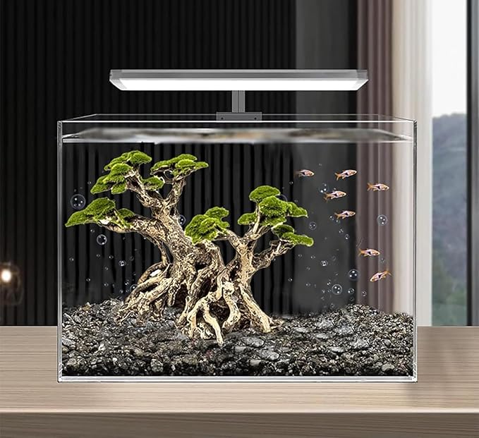 Novelsite Fish Tank Decor- Bonsai Trees with Faux Moss- Aquarium Rocks Aquascaping- Made of Sandstone, Goldfish Betta Fish Tank Decorations Hides Accessories