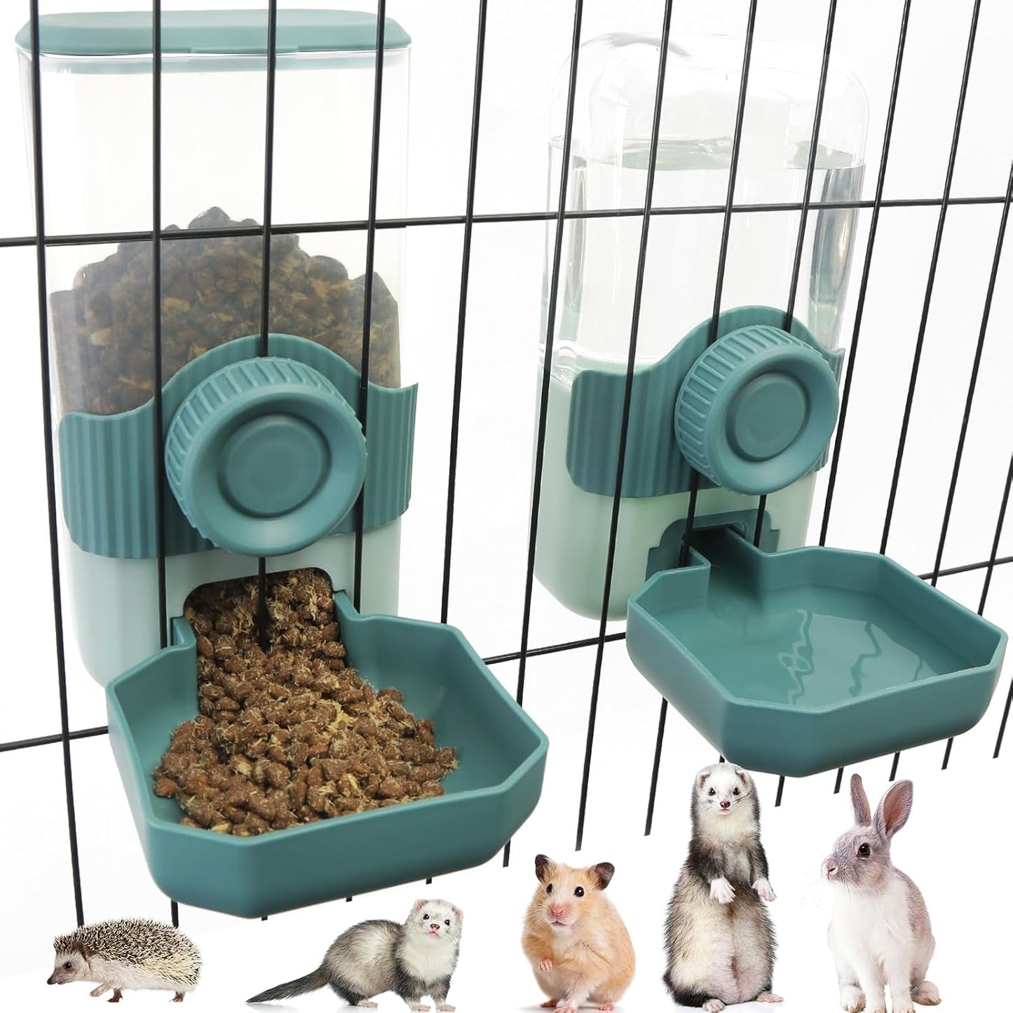 Automatic Gravity Pet Feeder Water Dispenser with Adjustable Hanging Hook - Large Capacity for Small/Medium Animals (Guinea Pigs, Cats, Rabbits, Hedgehogs, Ferrets) (Blue)