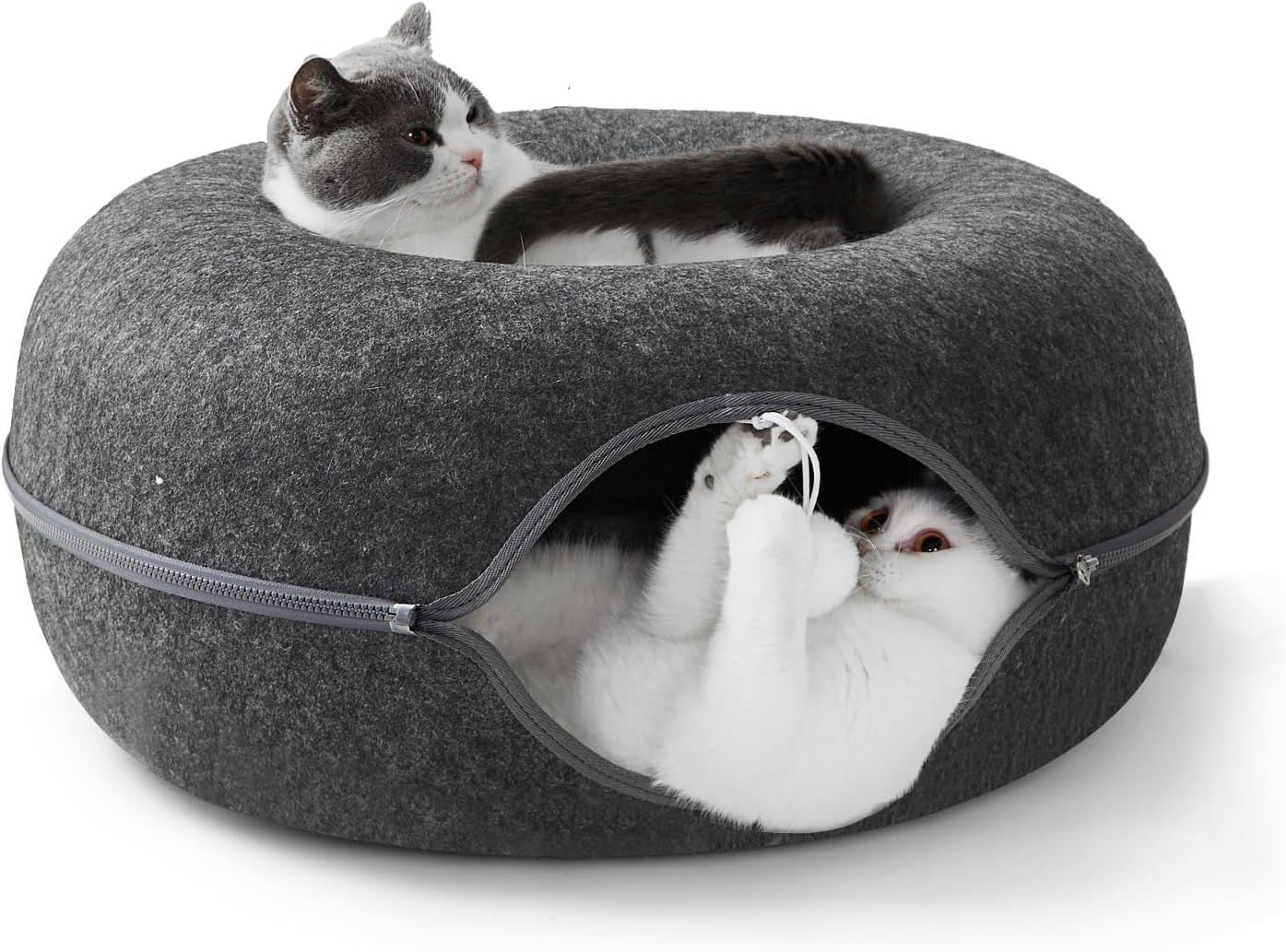 Jia Xi Indoor Cat Hideout, Donut Cat Bed, Universal for All Seasons Cat Condo and Cat Cave (24 in * 24 in * 11 in) Dark Grey