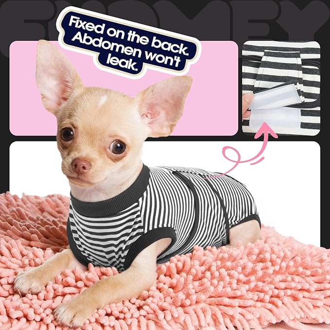 FUAMEY Dog Recovery Suit Male,Dogs Surgery Neuter Suits Puppy Spay Shirts for Female Protect Dog's Skin Anti Licking Abdominal Wounds Doggie Onesie Pet Bodysuit Alternative to Cone Gray Stripes XS