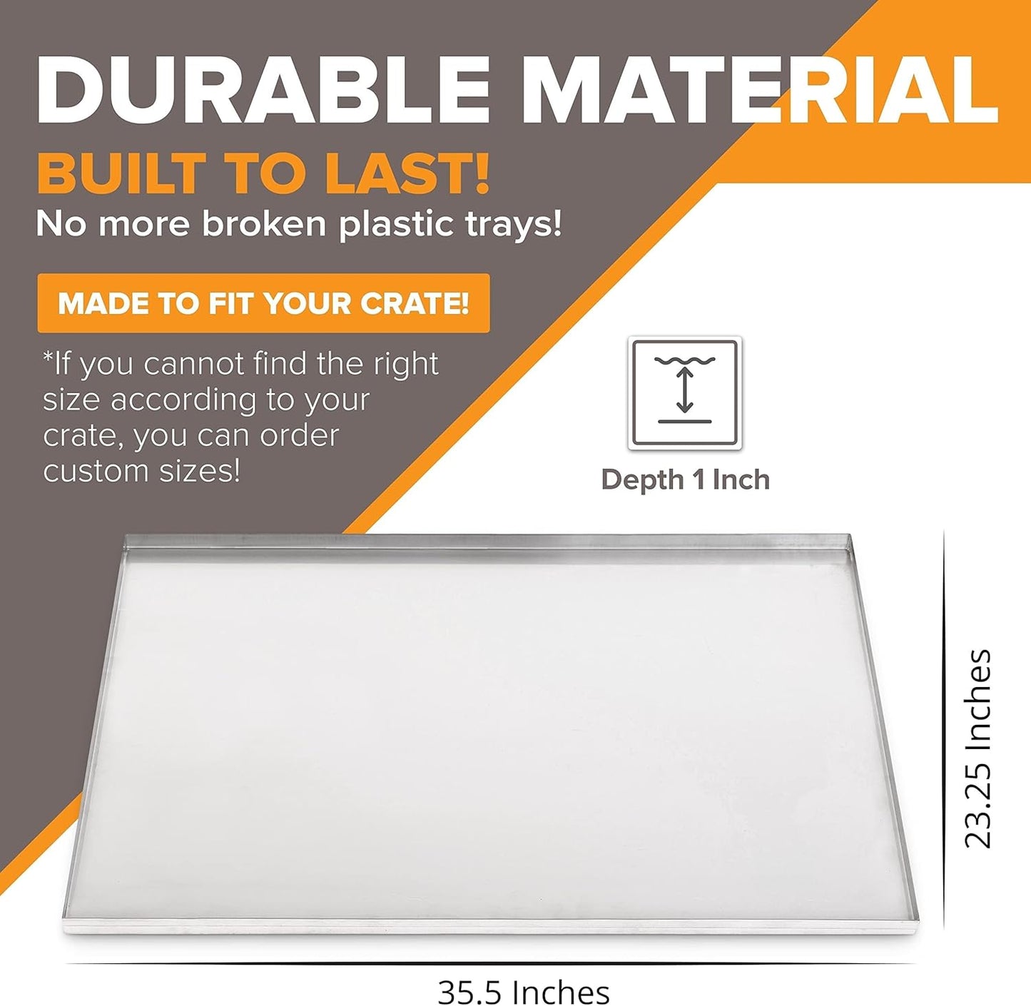 35.5" x 23.25" Metal Replacement Dog Crate Pan Chew Proof Crack Proof Pet Kennel Tray Central Dog Training Crate Pan Pet Supplies, Stainless Steel, 1" H