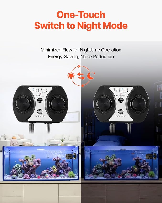 VEVOR Aquarium Wave Maker, 10W, 1057 GPH Quiet and Strong DC Powerhead, Adjustable Fish Tank Circulation Pump with Controller, Strong Magnetic Base, 360° Rotating Wavemaker, for Freshwater Saltwater