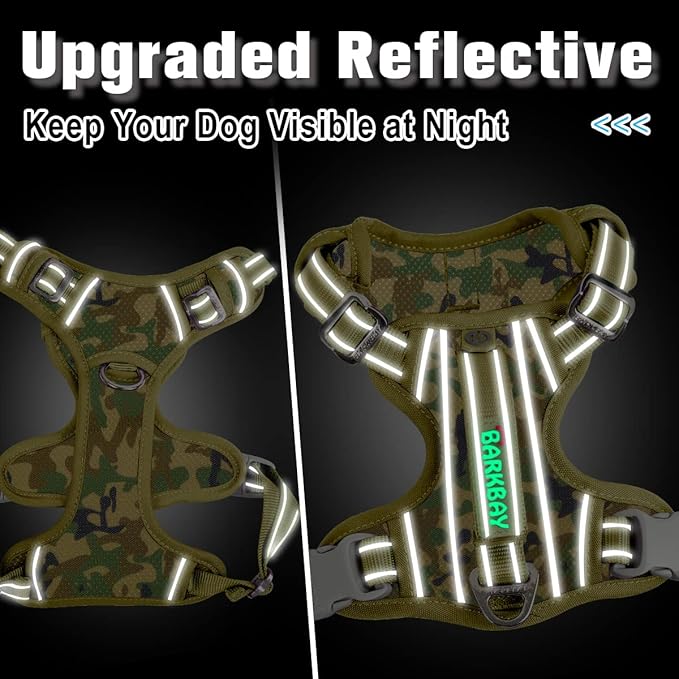 BARKBAY Dog Harness No Pull with ID Tag Pocket - Heavy Duty, Reflective, Easy Control for Large Dogs(Camo,M)
