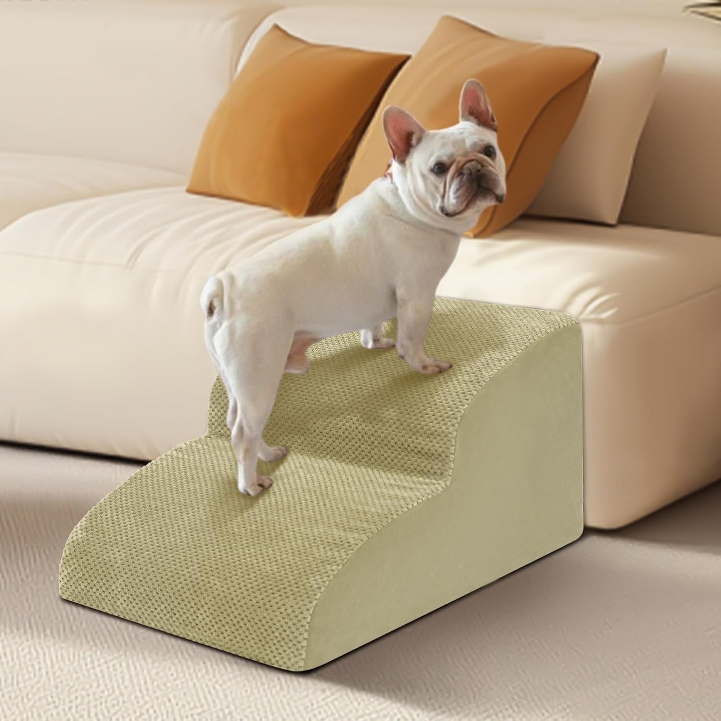 Dog Stairs for Small Dogs - High Density Foam Pet Steps, Extra Wide Dog Ramp with Non-Slip Bottom for High Beds, Couch and Sofa, Best for Dogs Injured, Older Doggy Cats,2 Steps, Camel