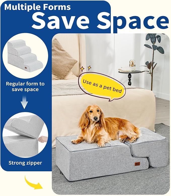 Dog Step for Bed, Dog Stair 4-Step 35D Pet Stair 19.7" H for High Bed or Sofa Non-Slip Balanced Pet Step Indoor, Light Grey