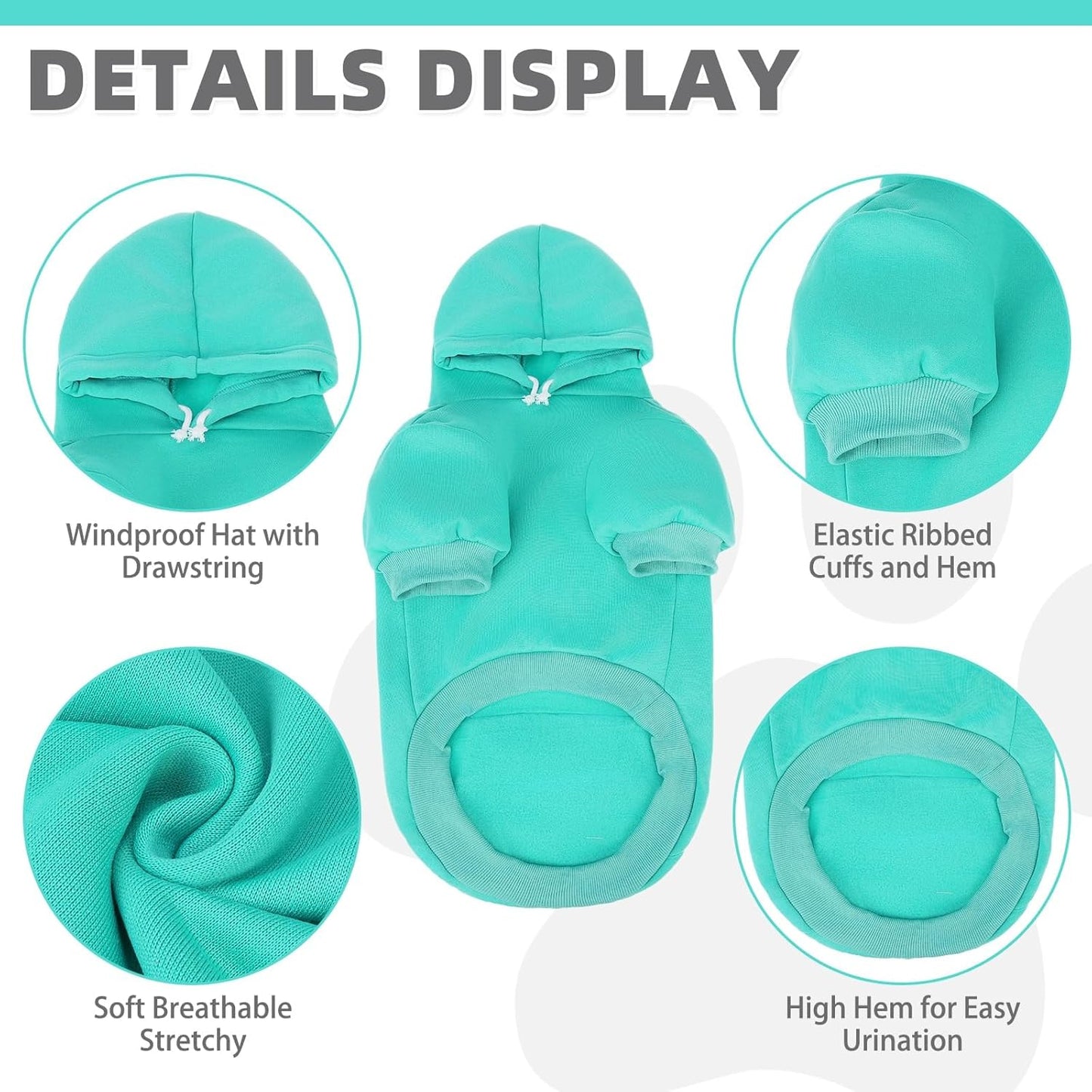 KOOLTAIL Basic Dog Hoodie - Soft and Warm Dog Hoodie Sweater with Leash Hole and Pocket, Dog Winter Coat, Cold Weather Clothes Sweatshirt for Small Medium Large Dogs Puppy Cat Boys Girls Lake Blue L