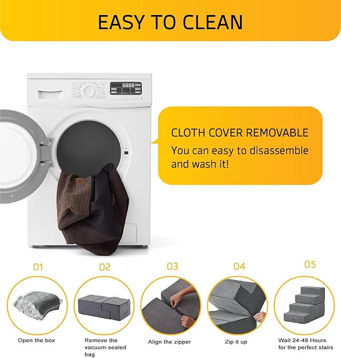 Dog Stairs for High Bed, Dog Steps for Bed Couch Sofa, 35D Foam Extra Wide Pet Steps for Small Dogs and Cats, Pet Stairs with Non-Slip Bottom Brown, 4 Steps