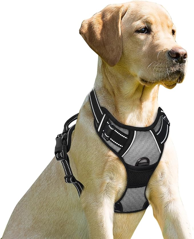 BARKBAY No Pull Dog Harness Front Clip Heavy Duty Reflective Easy Control Handle for Large Dog Walking(Dark Grey,S)