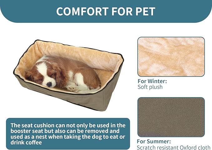 Petsfit Dog Booster Seat For 2 Small Dogs or Medium Dog up to 45 lb, Large Dog Car Seat With 2 Big Pockets for Cars, Trucks and SUVs (Large, Dark Brown)