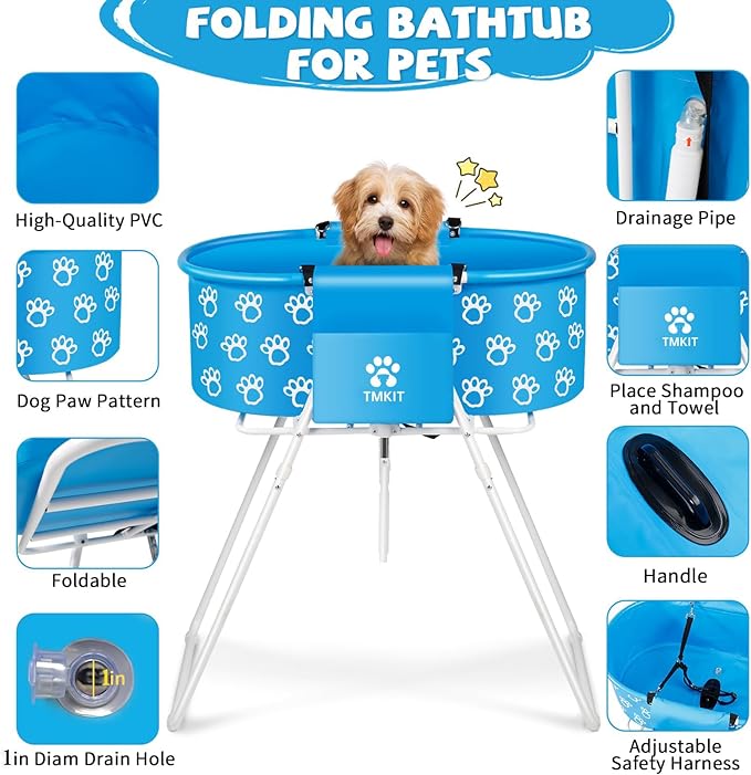 Dog Bathtub, Elevated Dog Bath Tub for Pet Bathing Shower and Grooming. Portable, Foldable with Safety Lock, Professional Pet Dog Washing Station for Small, Medium, Large Dogs Cats, No Backache