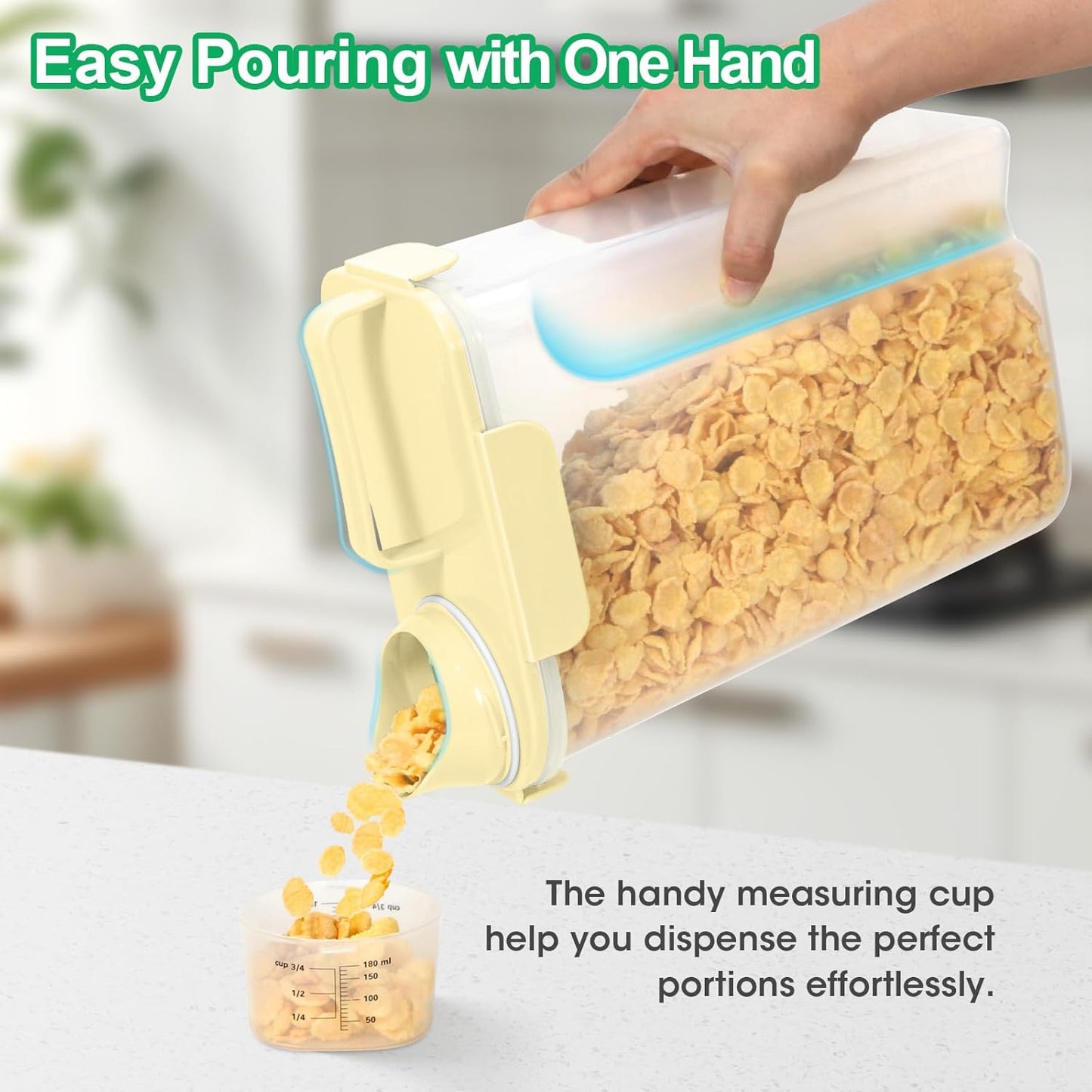 TBMax Airtight Rice Container 10 Lbs, Cereal Dispenser, Travel Pet Cat Dog Food Storage Container, Plastic Kitchen Pantry Food Storage Holder with Cup -Light Yellow