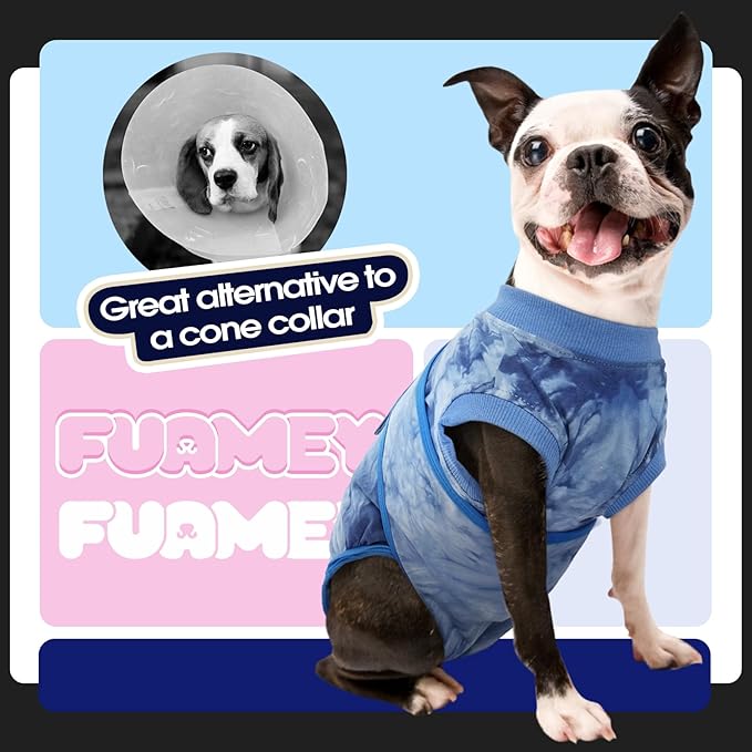FUAMEY Recovery Suit for Dogs After Surgery,Soft Breathable Dog Bodysuit E-Collar & Cone Alternative Surgical Suit,Male Female Dog Neuter Spay Suits Anti Licking Wounds Onesie Blue Tie Dye XS
