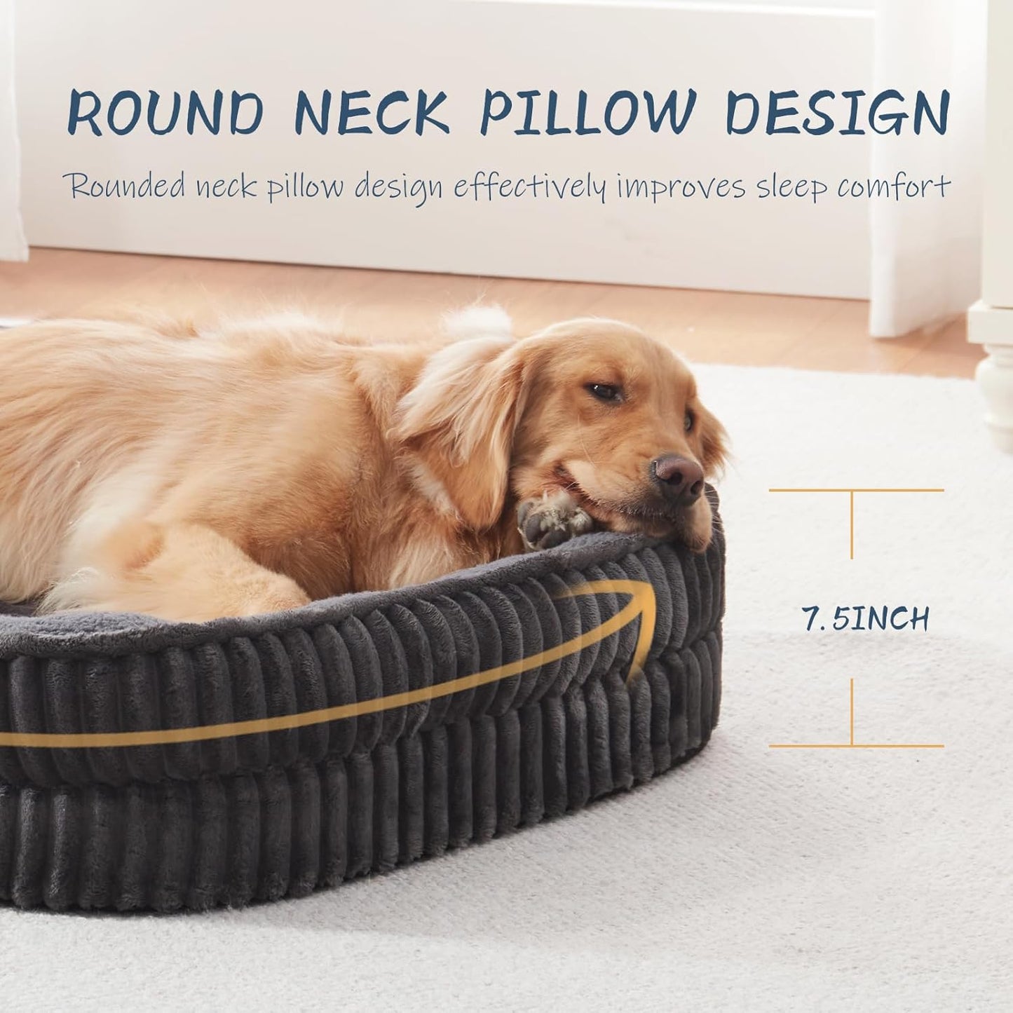 Orthopedic Dog Bed for Medium Dogs Breeds, High Density Egg Crate Foam Dog Sofa Beds,Oval Kennel Bed, Pet Couch Bed with Four Sided Bolster, Removable Washable Cover& Non-Slip Bottom