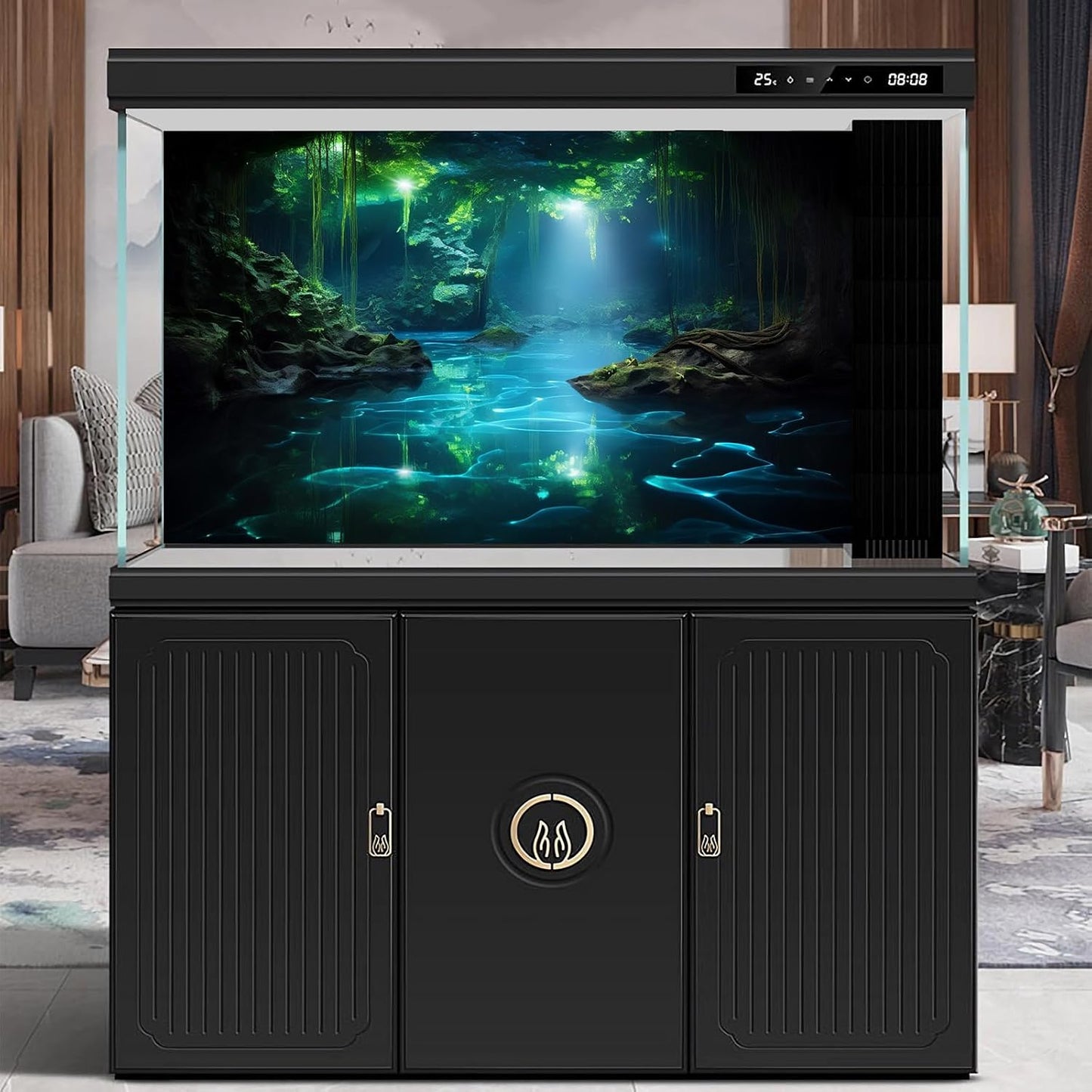 Cave Aquarium Background Underwater Cave with Light Beam Tranquil Stream Terrarium Background Mysterious Elegant Fantasy Tropical Plants Fish Tank Backdrop Wallpaper Poster Decorations Vinyl 60x24in