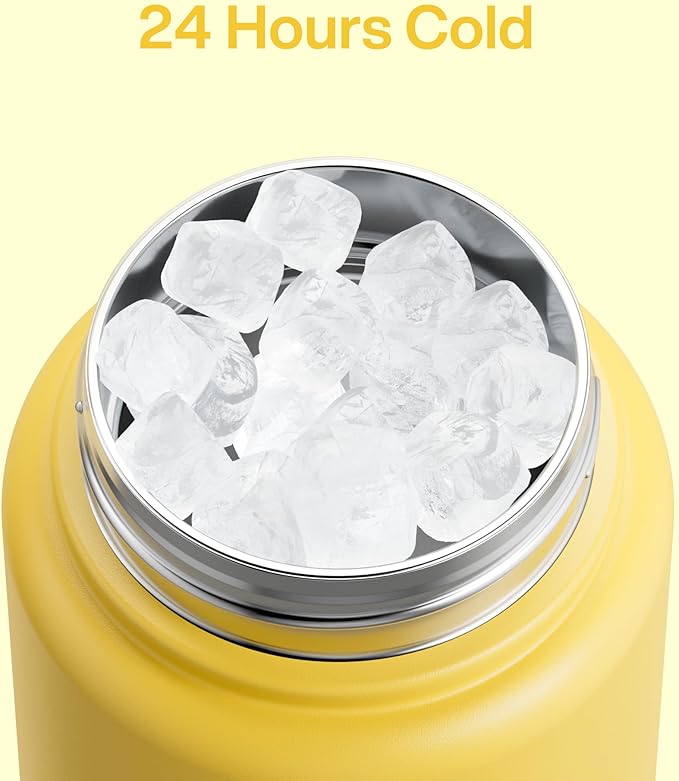 Insulated Water Bottle with Straw Stainless Steel Water Bottle, Leak-Proof, BPA-Free, Double Wall Vacuum Keeps Cold for 24 Hours for Sports, Travel, School (32 oz, Elfin Yellow)