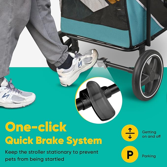 Petbobi Dog Stroller for Medium Dogs - Easy Fold Dual Entry Pet Stroller with One-Foot Brake, All Terrain Wagon Cart with Large Air Mesh, Ideal for Large Senior Pets up to 80 lbs, Green