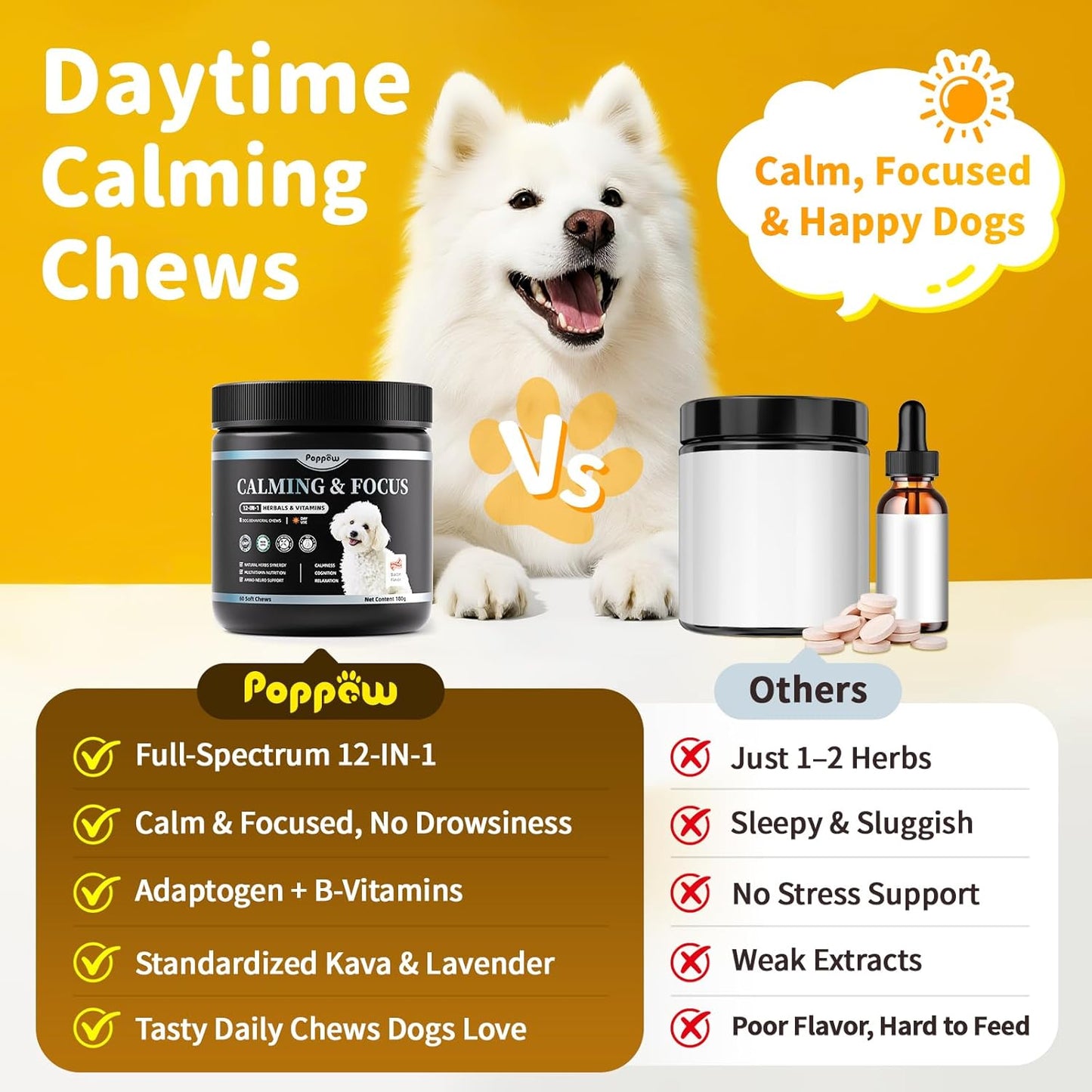 Calming Chews for Dogs – 12-in-1 Dog Calming Treats with Herbal & Vitamins, Relaxation, Focus & Behavior Support for Anxiety, Separation, Barking, Travel, Stress, Upgraded Bacon Flavor, 90 Ct