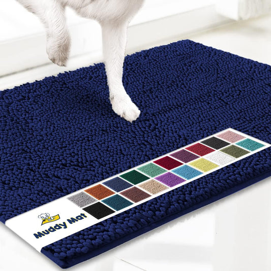 Muddy Mat® Original Dog Door Mat for Muddy Paws, Super Absorbent Microfiber, Non-Slip Washable Pet Rug, Quick Dry Chenille Entryway Carpet, Machine Washable Indoor Outdoor mat, Navy Blue 36"x120"