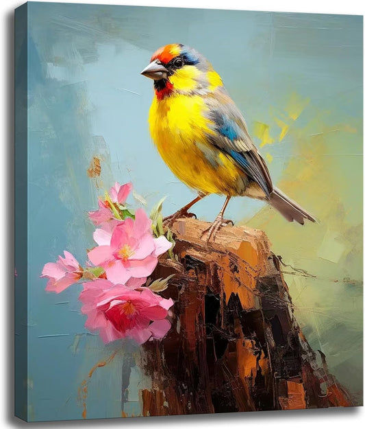 Bathroom Bird Decor Wall Art, Watercolor Bird Picture Canvas Wall Art Decor for Living Room Farmhouse Bathroom Decoration Framed Office Decor Kitchen Accessories 12"x15" 1 PCS