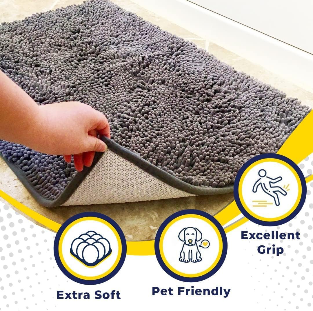 Muddy Mat® Original Dog Door Mat for Muddy Paws, Super Absorbent Microfiber, Non-Slip Washable Pet Rug, Quick Dry Chenille Entryway Carpet, Machine Washable Indoor Outdoor mat, Grey 24"x96"