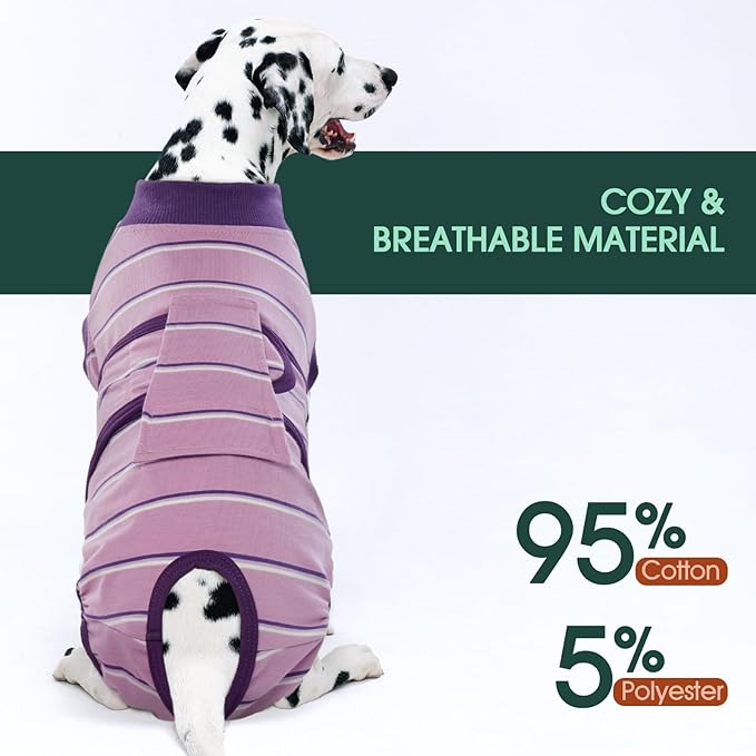 Kuoser Dog Surgery Recovery Suit for Female Male Dogs, Stripes Spay Neuter Anti-Licking Dog Onesie, Abdominal Wounds Surgical Suit Snugly Pet Collar Alternative Post Surgery Vest Bodysuit, Purple 2XL