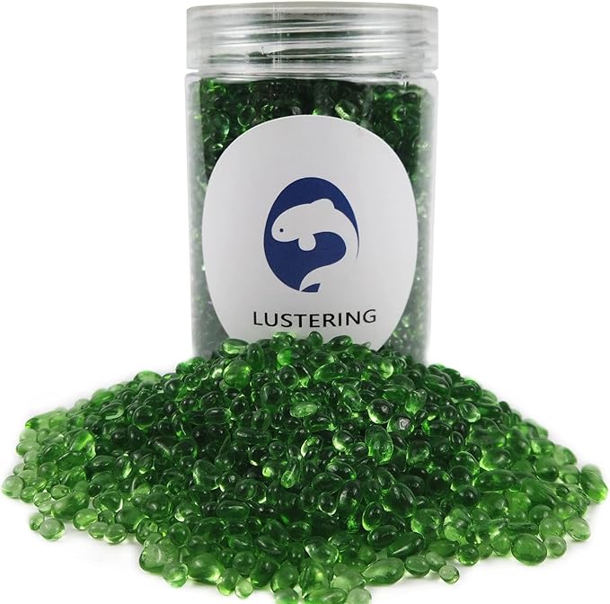 Lustering Decorative Round Glass Beads,Glass Marbles,Glass Pebbles,Glass Gems Beads for Fire Pit Crafts Resin Art,Vase Filler, Fish Tank, Aquarium Garden Decoration,3-6mm,1-Pound (Light Green)