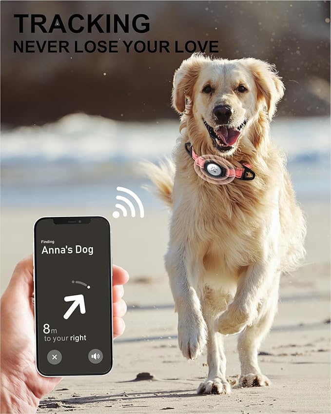 TagME Airtag Dog Collar,Waterproof Reflective Pet Collar with Airtag Holder,Soft Padded and Double D-Rings for Large Dogs,Baby Pink