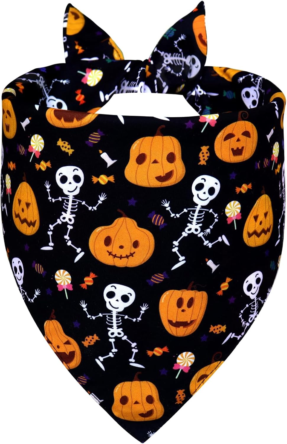 Halloween Dog Bandana for X-Large Dogs - Reversible Black Skull Pumpkin Print Scarf - Soft & Quick-Dry for Costume Parties