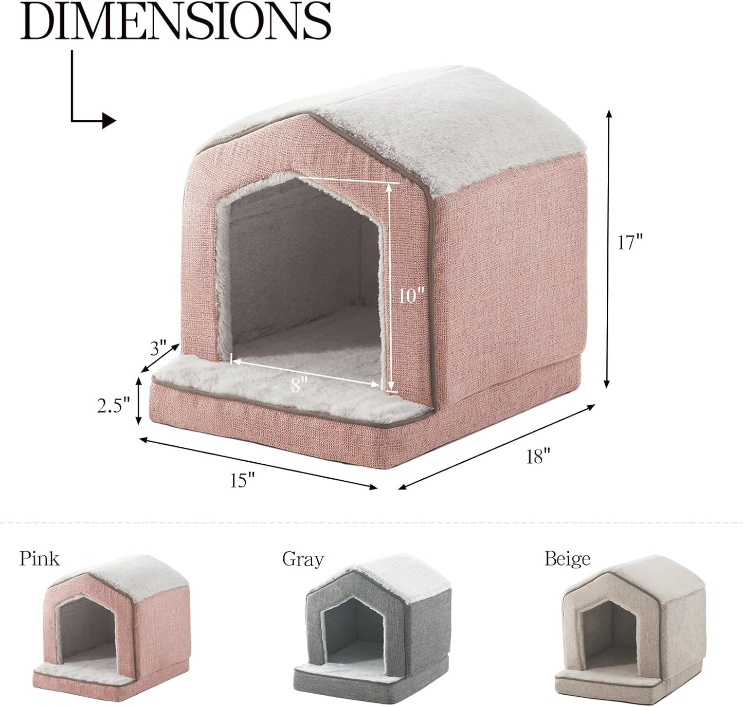 Orthopedic Cat Houses for Indoor Cats,Small Dogs,Super Soft Cat Bed Cave,Condos, Cubes,Cat Hideaway,Covered,Cat Bed for Kitty Small Medium Large Pet (Pink, 18" L x 15" W x 17" Th)