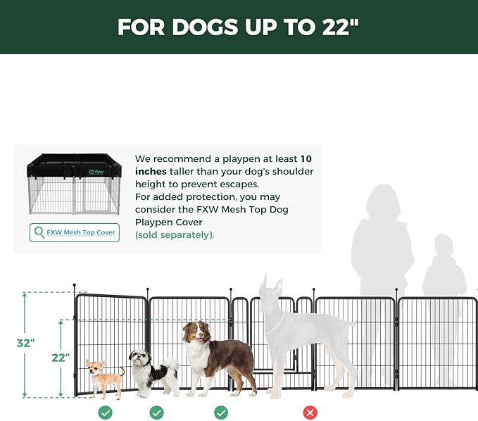 FXW Rollick Unleashed Dog Playpen for Indoor, Yard, RV Camping, 32 inch 16 Panels for Small and Medium Dogs, Black│Patented