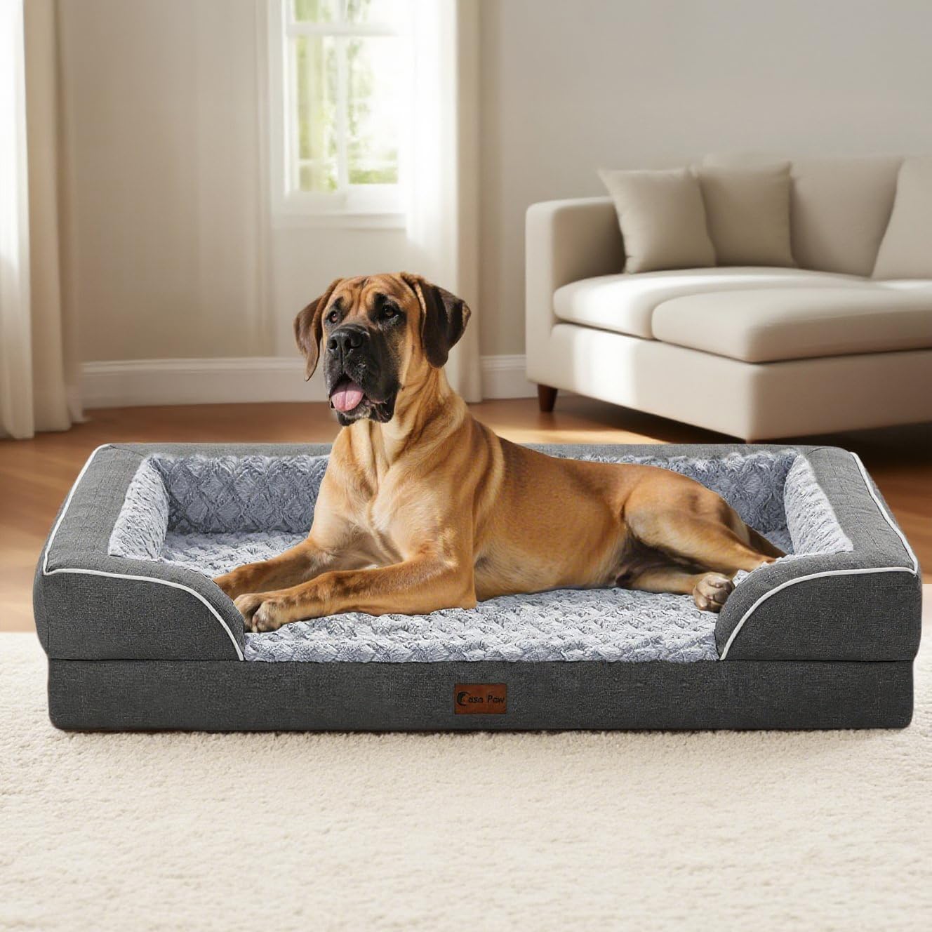 Orthopedic Dog Beds Waterproof, Memory Foam Large Sized Dogs Beds with Sides, Non-Slip Bottom and Egg-Crate Foam Big Dog Beds with Removable Washable Cover(Large,Dark Grey)