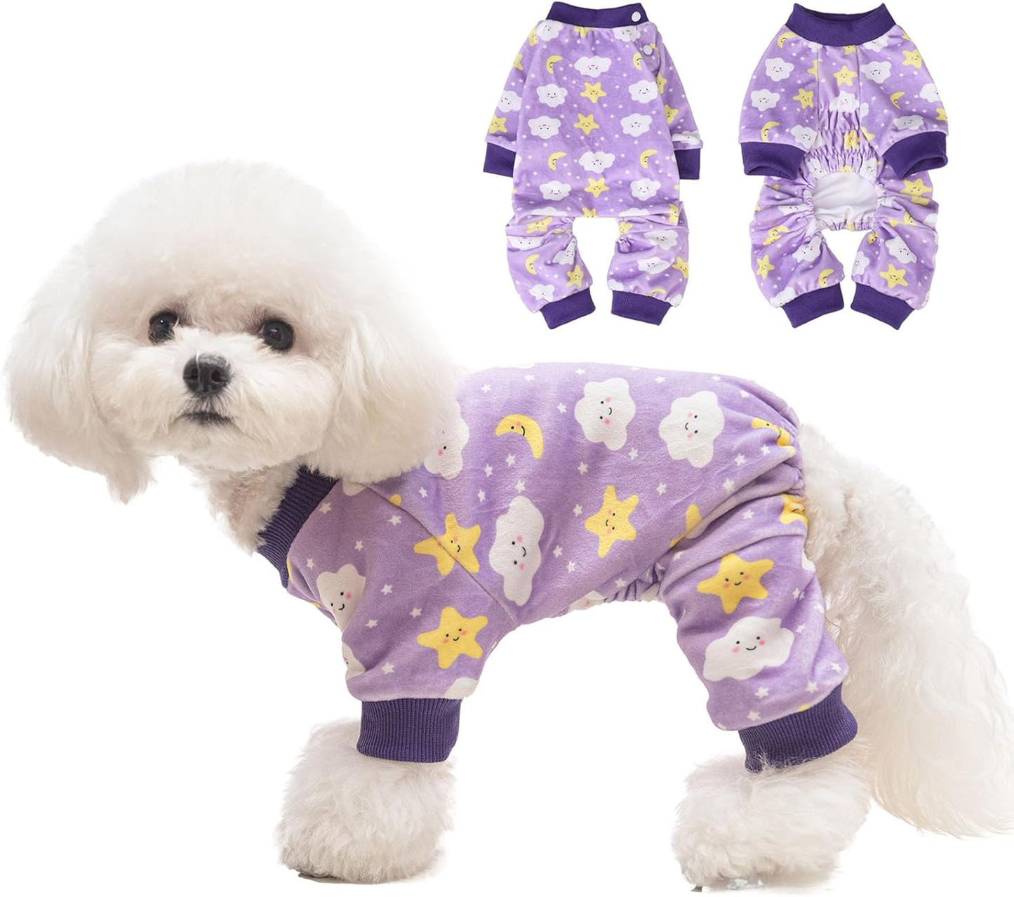 BEAUTYZOO Dog Pajamas Small Sized Dog, Summer Doggie Pajamas for Boy Girl, Soft Strechy Cotton Puppy Pjs Jammies Onesies for Men Women, Pet Jumpsuit Body Suit Cat Apparel Clothes, Purple XS