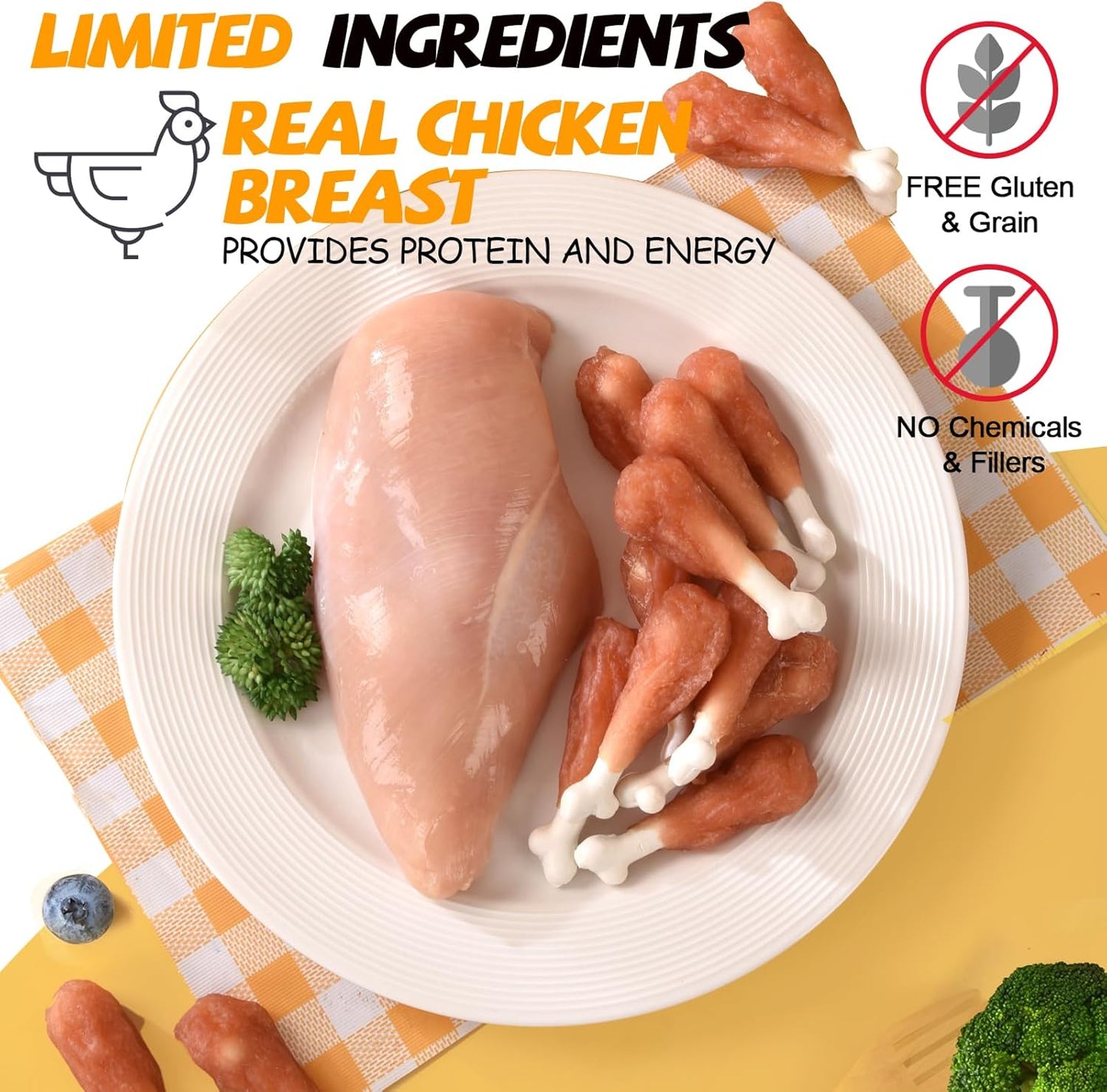 ASMPET Dog Treats Chews Rawhide Free Real Chicken Calcium Bone Snacks, Teeth Clean Breath Fresh Dog Training Treats