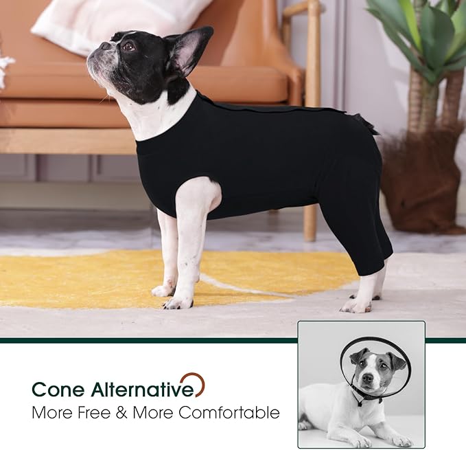 Kuoser Dog Surgery Suit Female Spay Male Neuter, Dog Leg Sleeve to Stop Licking Soft Dog Onesie for Abdominal Wound, Dog Recovery Suit Rear Leg Sleeves Pet Elbow Brace Protector, Black 2XL