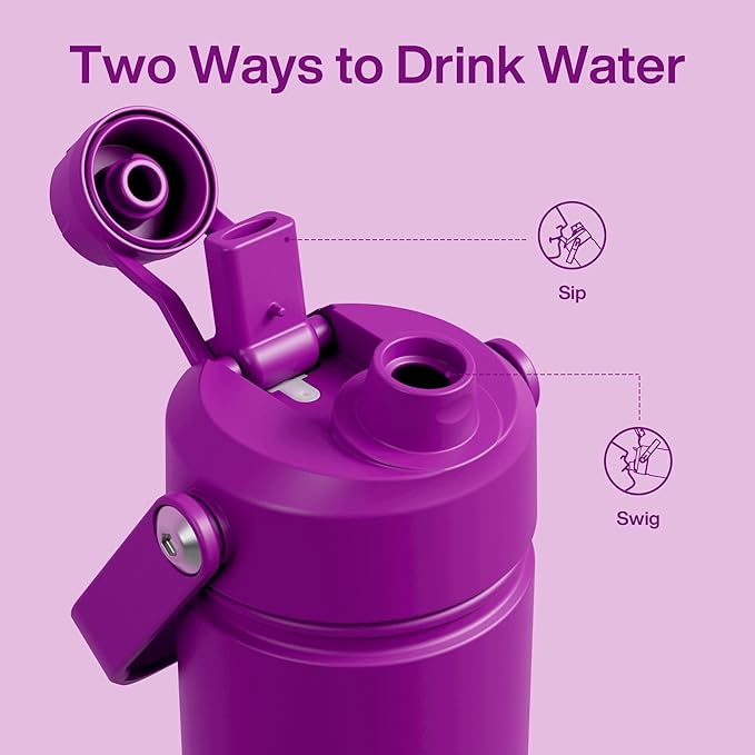 Insulated Water Bottle with Straw Stainless Steel Water Bottle, Leak-Proof, BPA-Free, Double Wall Vacuum Keeps Cold for 24 Hours for Sports, Travel, School (18 oz, Bright Magenta)