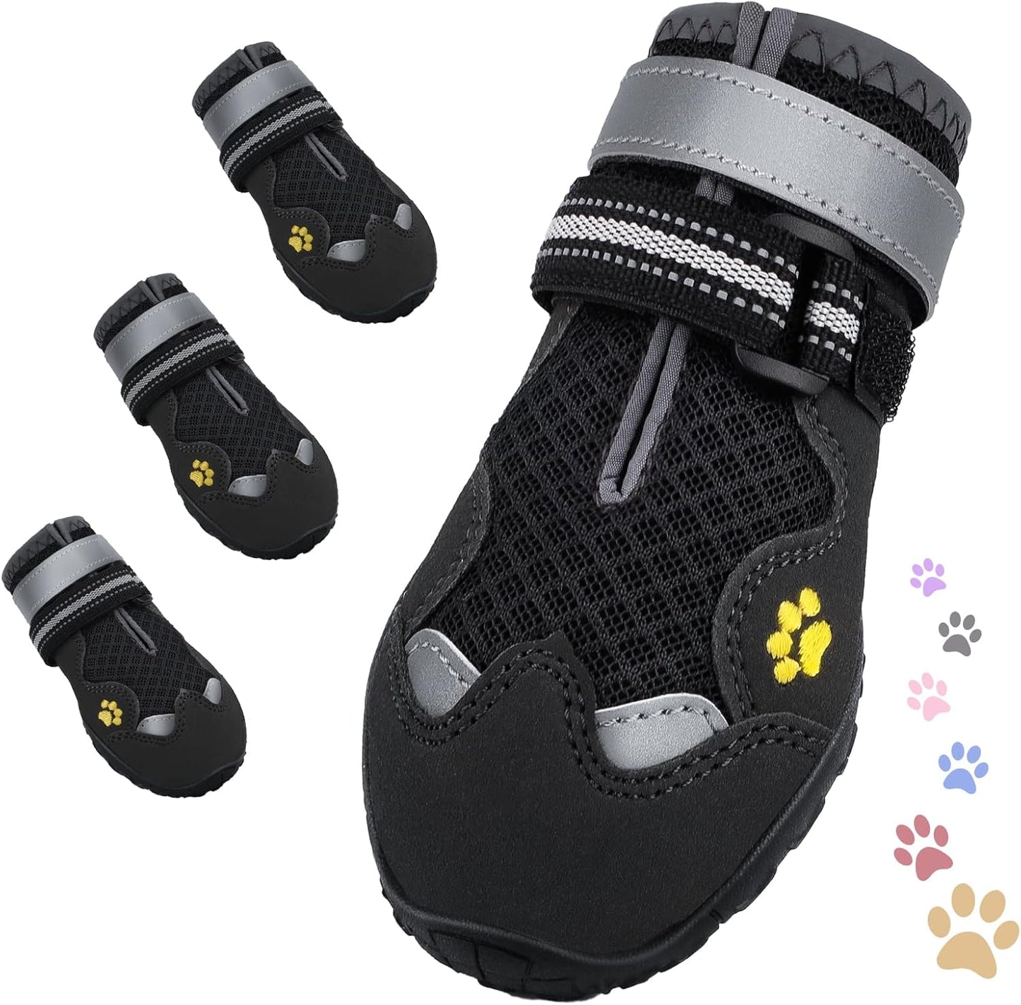 Dog Shoes, FISHOAKY Dog Shoes for Large Dogs, Mesh Breathable Dog Boots & Paw Protectors for Summer Hot Pavement Winter Snowy, 360°Anti Slip 4Pcs Dog Booties with Reflective Black (Size 8)