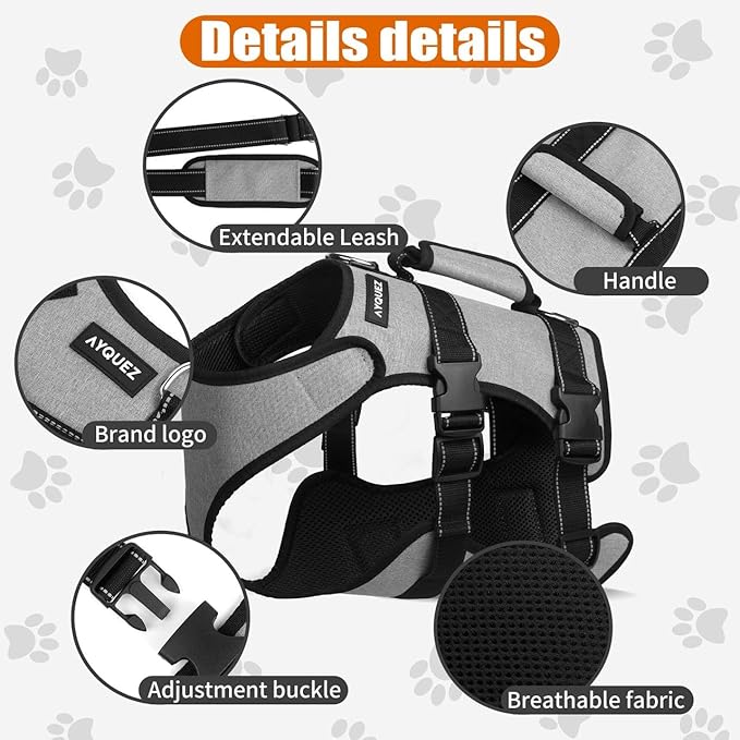 Ayquez Dog Lift Harness with Storage and Transport Bag, Dog Harness with Handle for Lifting & Hip dysplasia, arnés para Perros pequeños, pechera para Perros (Gray, XXL)