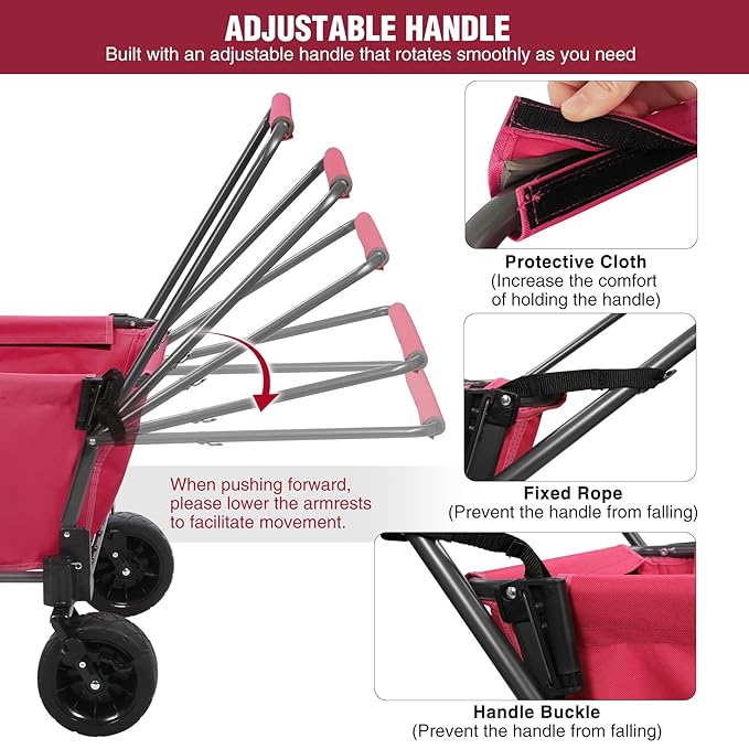 REDCAMP Folding Dog Wagon Cart with Extendable Rear End Heavy Duty, 220L Large Collapsible Utility Cart Dog Stroller with Tailgate for Sports Shopping Pet, Pink