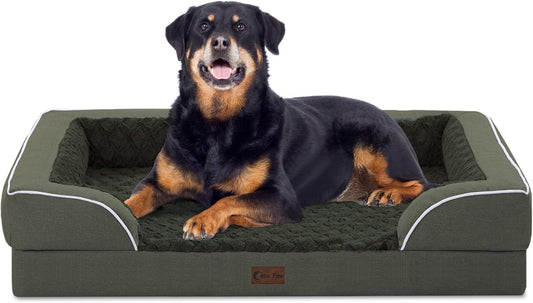 Orthopedic Waterproof Dog Bed for Extra Large Dogs, Memory Foam XL Dog Bed with Sides, Egg-Crate Foam and Non-Slip Bottom Jumbo Dogs Couch Beds with Washable Removable Cover(Jumbo,Dark Green)