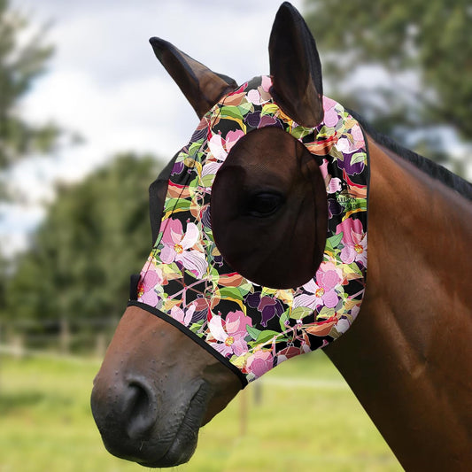 Harrison Howard Super Comfort Stretchy Fly Mask Large Eye Space with UV Protection Soft on Skin with Breathability Blossom Vibe S