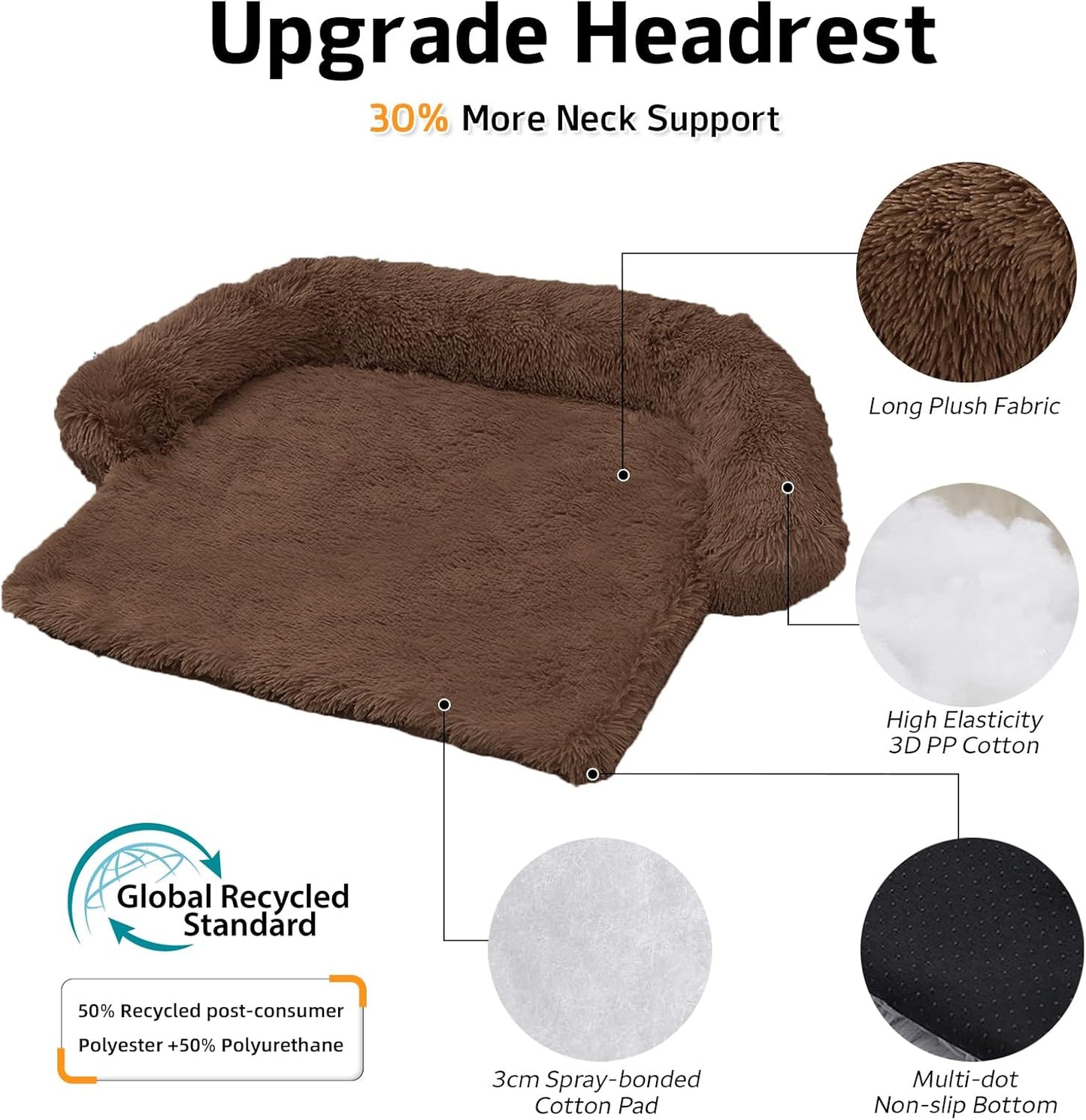 GGIB Calming Dog Bed Fluffy Plush Dog Mat for Furniture Protector with Removable Washable Cover for Large Medium Small Dogs and Cats (Medium, Coffee)