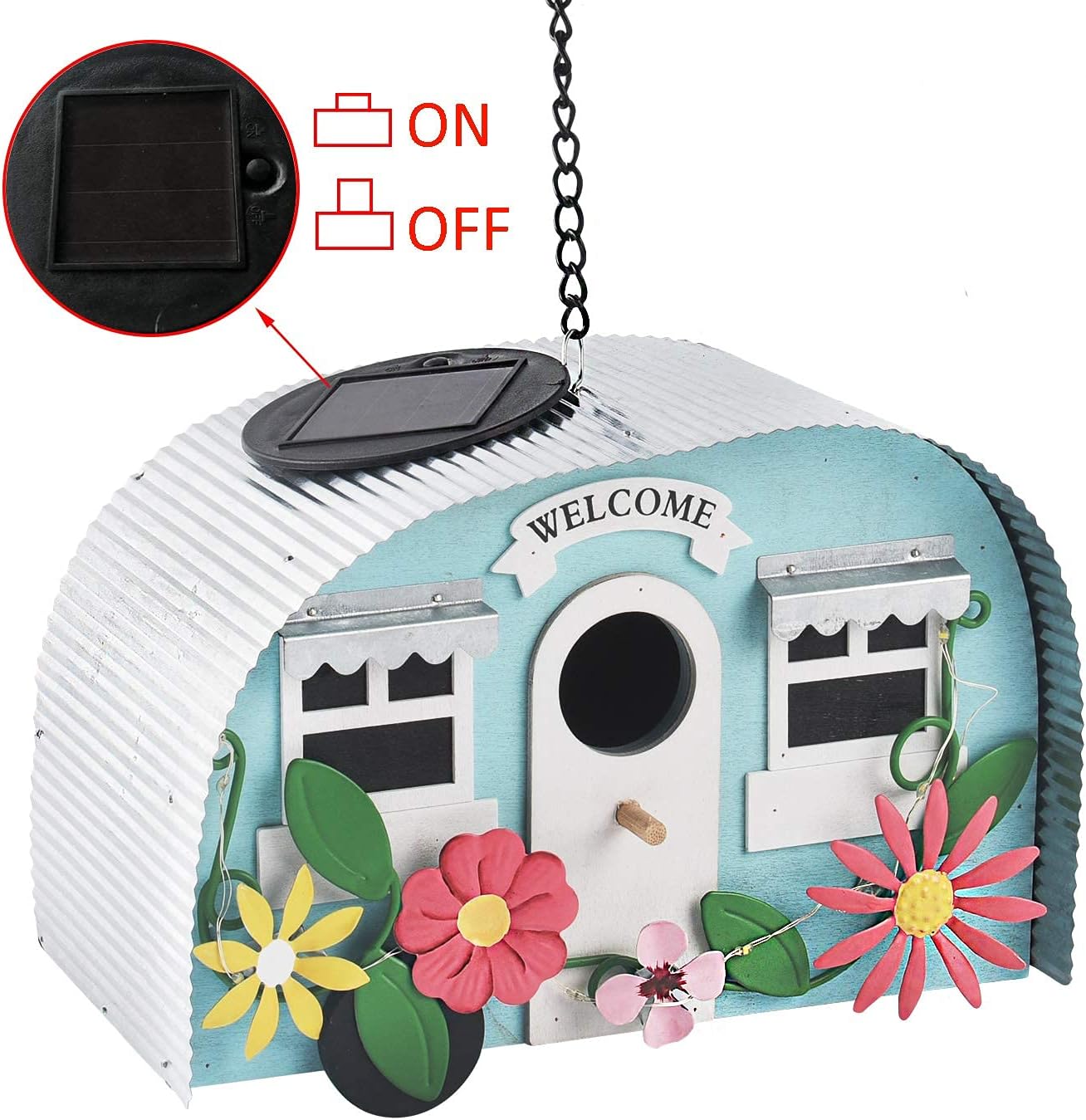 BAYN Bird Houses for Outside Decorative with 10 LEDs Solar String Lights Humming Bird Houses for Outside Hanging Handwork Bird Nest Garden Decor Outdoor