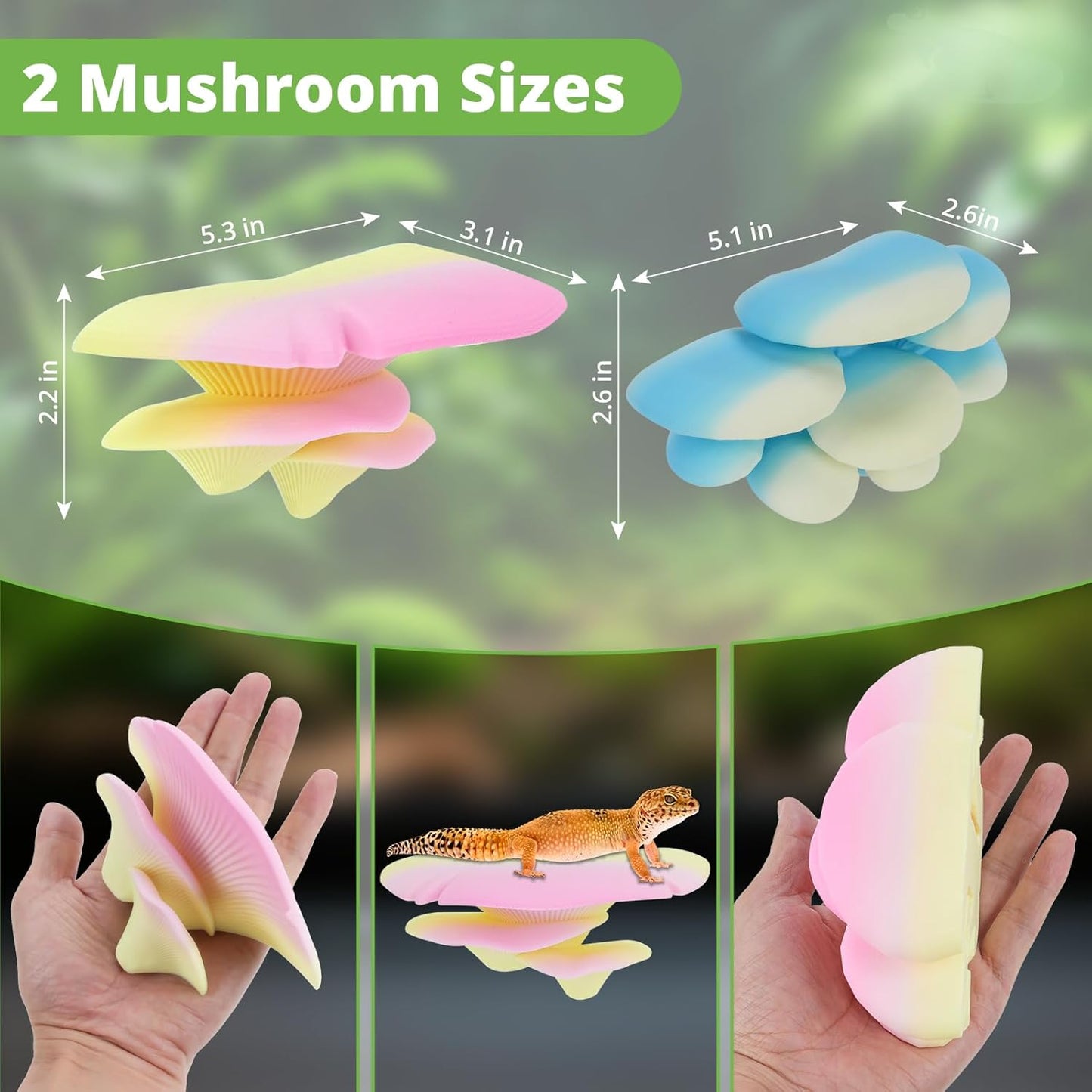 Mushroom Decor for Reptile Tank, Fish Tank, Pet-Safe Bearded Dragon Tank Accessories, Realistic Terrarium Plants for Leopard Geckos, Crested Geckos, Tree Frogs, Snakes (Cocoa, Trio Cap)