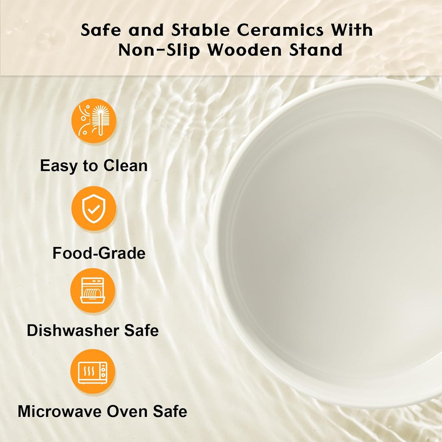 SPUNKYJUNKY Ceramic Elevated Dog Bowls 2 Pack - 8.3inch Raised Dog Bowls with Non-Slip Wooden Stand for Large Dogs Dishwasher Safe(White,60OZ*2)